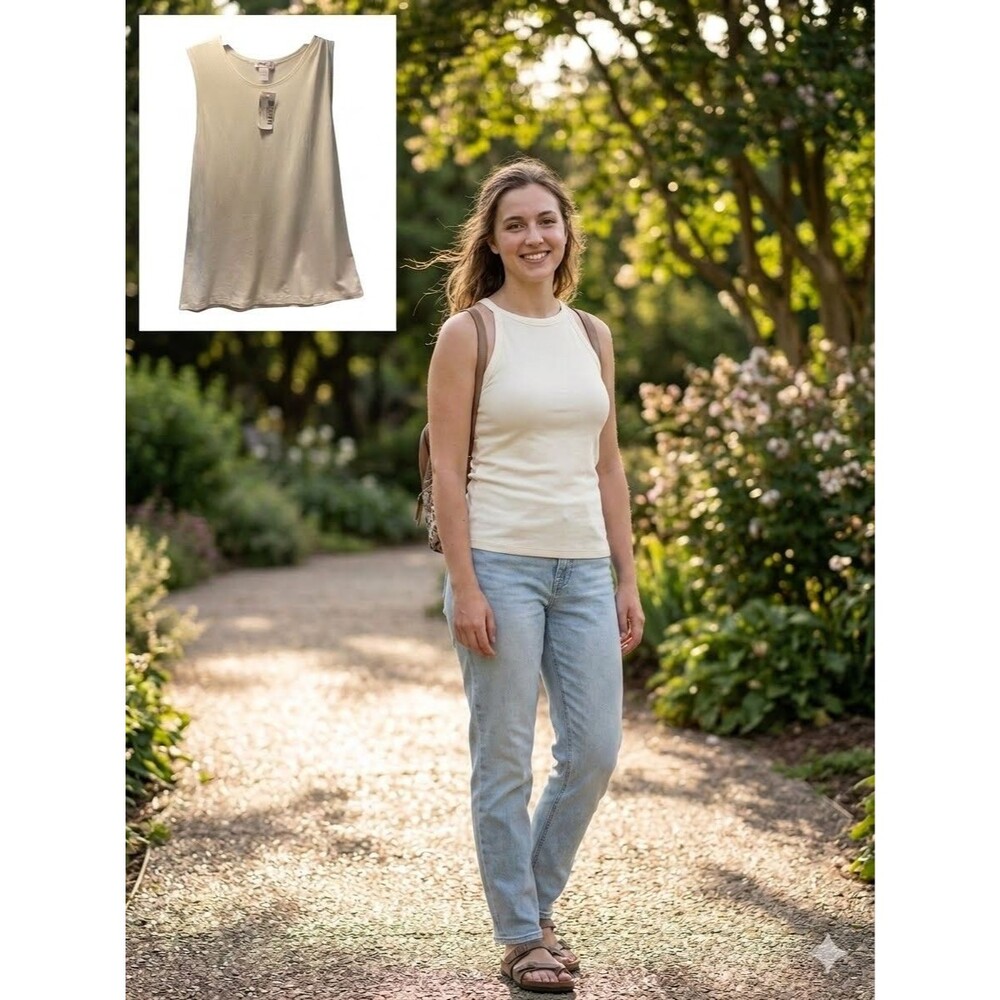 NWT Tank Kosher Casual Tank L, Layering Lightweight Cream Ivory Modest Israel